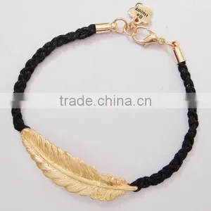Matta Gold Leaf Charm Handwoven Wax Cord Bracelet Customized Charm Friendship Bracelet thumbnail-3