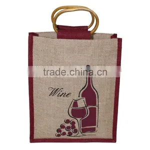 Strong Bag for Three Wine Bottles Jute Bag With Window -promotional Wholesale Custom Three Bottle Wine Bag thumbnail-1