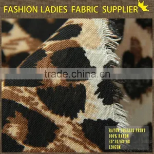 New Fashion Leopard 100% Rayon Challis Print Fabric Wholesale for Ladies' Dress Shirt Animal Print Dress , 30*30/68*68 thumbnail-4