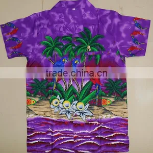 GENTS MACAU PARROT PRINT HAWAIIAN SHORT SLEEVE ALOHA SHIRT thumbnail-1