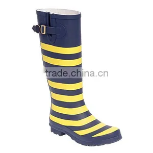 Brand Name Woman Striped Rubber Rain Boot Shoes in Stock Liquidation thumbnail-1