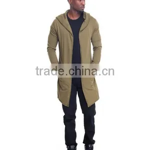 Open Front Long Sleeve Men's Elongated Hoody Coat Attached Hood Made in China Factory thumbnail-1
