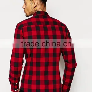 Skinny Shirt in Burgundy Buffalo Check With Long Sleeves thumbnail-2