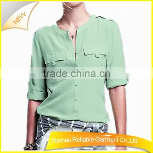 Cotton Long Sleeve Dresses Shirt With Pockets thumbnail-1