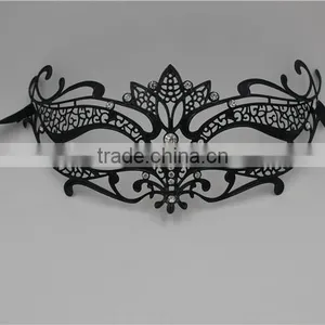 Glossy Metal Black Mask Diamante Rhinestones Italy Costume Masquerade Halloween thumbnail-6