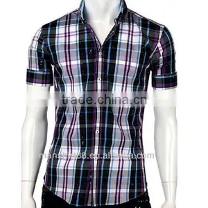 Men Slim Fit Basic Short Sleeve Plaid Casual Shirt thumbnail-4