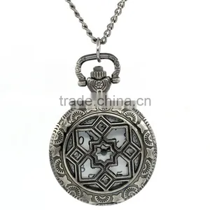 Cheap Gunmetal Chain Hollow Round Quartz Pocket Watch Necklace thumbnail-1