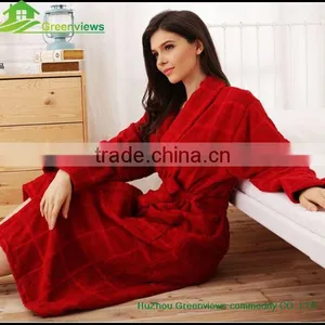 Wholesale Cotton Blue Red Down Robes Velvet Tartan Design Bathrobe Couples Bathrobe thumbnail-1