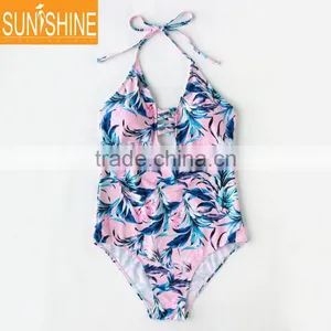 Women One Piece Printed Swimsuit Cut Out Neck Swimsuits thumbnail-1