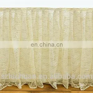 Shiny Ivory Lace Table Skirt Designs For Wedding thumbnail-2