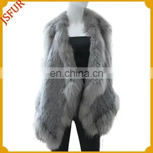 New Stylish Women Rabbit Fur Vest With Raccoon Fur Collar in Real Rabbit Fur Wholesale Vest thumbnail-1