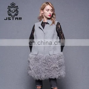 Fashion Women Lamb Fur Coat Women Long Sleeveless Rex Cashmere Vest Coat thumbnail-1