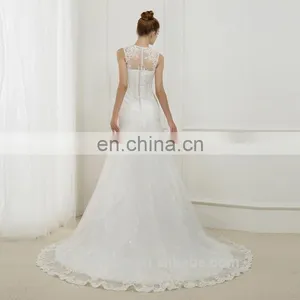 EBX-155 New Fashionable Round Neckline Long Train Lace Elegant Mermaid Wedding Gown thumbnail-2