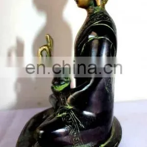 Old Tibetan Brass Sating Buddha Statue Medicine Blessing Buddhism Art Ethnic God Buddha Statue Buddhism Bodhisattva Sakyamuni thumbnail-3