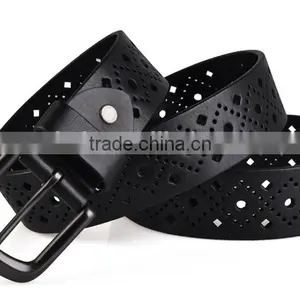 Black Col of 38mm Width Cutout Design for Man's Genuine Leather Belt thumbnail-1