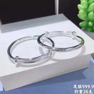 S999 Foot Silver Bracelet Women Solid Smooth Silver Bracelet Push Pull Silver Bracelet Young Girl Friend Mother Birthday Present. thumbnail-3