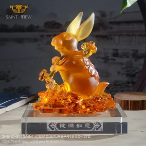Chinese Horoscope Zodiac Fengshui Lucky Home Office Decor Gift Glass Crystal Rabbit thumbnail-3