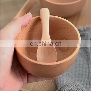 Cheap Hand Made Oraganic Rustic Printed Wooden Plates and Big Salad Dough Bowl With Spoons Decor for Buffet , Kitchen Supplies thumbnail-1