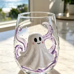Halloween 3D Hand‑Sculpted Glass Cup, Ghost Bat Spider Black Cat Design, Decorative Drinking Glass for Holiday Gift & Home Decoration thumbnail-1
