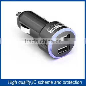 Universal 2 Usb Car Charger With Luminous Ring USB Auto Charger for Smartphone and Tablet PC-Black By Jin HuiBo thumbnail-1