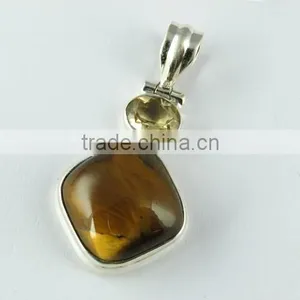Fashion Citrine Tiger' Eye Pendant, Online Silver Jewellery, 925 Silver Jewellery thumbnail-1
