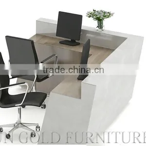 Modern High Glossy L Shape Glass Top and Wooden Office Reception Table(SZ-RT036) thumbnail-4