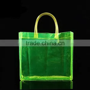Green PVC Bag,open Top Style Shopping Bag ,gift Bag ,Cosmetic Bag ,PVC Tape Handle thumbnail-1