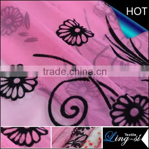 China Textile Fabric Flocked Tulle for Dress Border Printed thumbnail-1