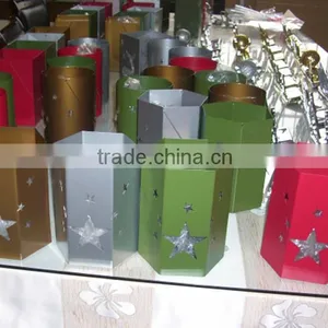 Metal Iron Hollow Out Multicolour Pillar Hexagon Christmas Candle Lantern Holiday Star Lamp thumbnail-1