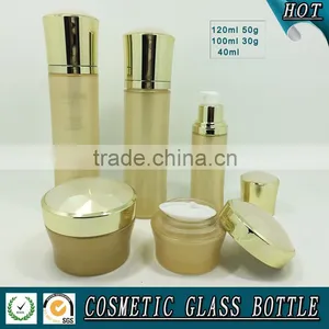 Luxury Golden Coloured Cosmetic Glass Lotion Bottle and Cosmetic Cream Jar thumbnail-2