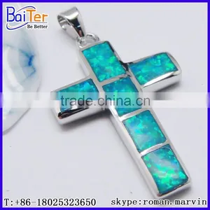 Opal Factory !! Custom 925 Sterling Silver Created Blue Gems Opal Cross Pendant Wholesale thumbnail-5