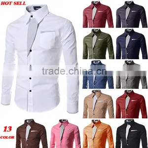 2015 OEM Manufacturer High Quality Long Sleeve Stand Collar Cheap Man Shirt thumbnail-3