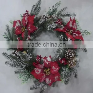 Top Selling Artificial PE X-mas Wreath With Snow and Decorations thumbnail-1