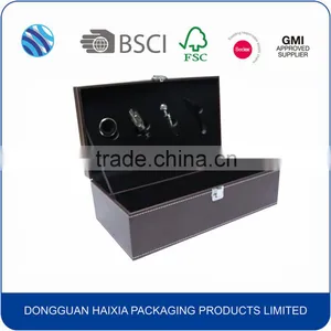 High Quality Customized PU Leather Wood Wine Box thumbnail-1
