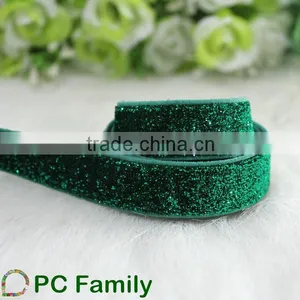 5/8" Apple Green Glitter Elastic Ribbon Hairband DIY Ribbon thumbnail-1
