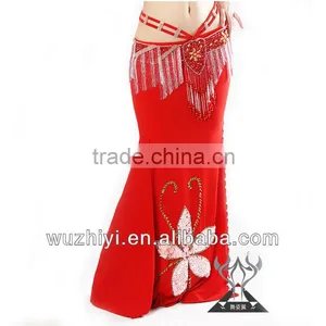 Belly Dance Skirt, Embroidery Hot Sale Cheap Red Sexy Professional Skirt of Belly Dance Skirt, Performance Dancing Skirt QC1316 thumbnail-1