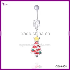 Steel Dangle Christmas Tree Festival Piercing Fake Belly Navel Ring thumbnail-1