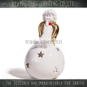 Christmas New Items Ceramic or Porcelain Angel Sitting Snow Ball in Candle Holder thumbnail-1