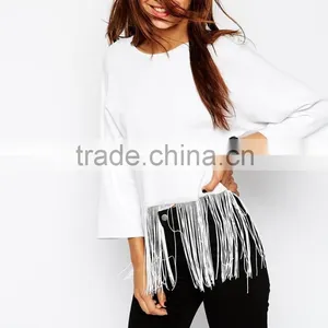 High Fashion Design Sexy Women Sweater Structured Knit With Fringing Sweater thumbnail-1