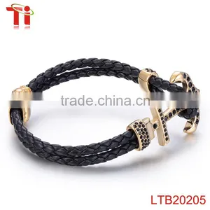 Anchor Bracelet Genuine Leather Bracelet x Power Bracelet With Black Zircon Stone thumbnail-2