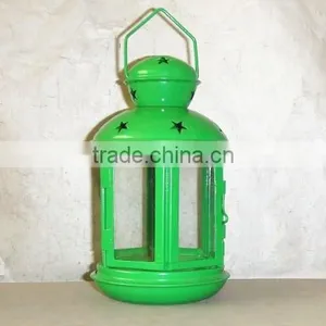 Green Metal Lantern With Clear Glass Wall thumbnail-1