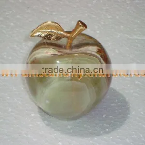 Most Amazing WHOLESALE 2017 NATURAL STONE ONYX APPLE WITH BRASS LEAF HANDICRAFTS thumbnail-6
