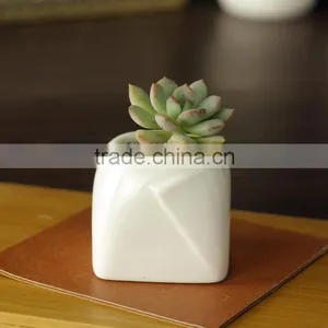 Indoor Mini White Glazed Ceramic Planters Square thumbnail-3