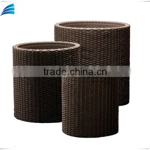 3-piece Indoor/Outdoor Resin Rattan Round Planter thumbnail-1