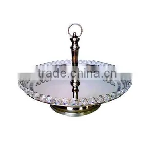 SILVER PLATED BEADED SINGLE TIER WEDDING CAKE STAND, FANCY WEDDING FRUIT STAND thumbnail-1