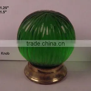Knobs, Glass Knob With Brass Base In Green Colour Available in All Colours thumbnail-1