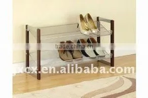 H1319 2-Tier Mesh Shoe Rack With Wood Side thumbnail-1