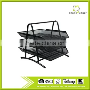 3 Layers Stacking Metal Mesh Desk Organizer File Tray thumbnail-1