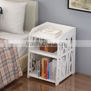 Small Plastic-Wood White Bed End Table Nightstand Bathroom Cabinet Kids Furniture Table Bookcase thumbnail-2