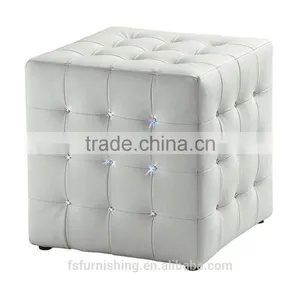 JR-01 Modern Contemporary White Color Genuine Leather Crystal Tufted Leisure Neoclassic Stools Ottoman Chair thumbnail-5